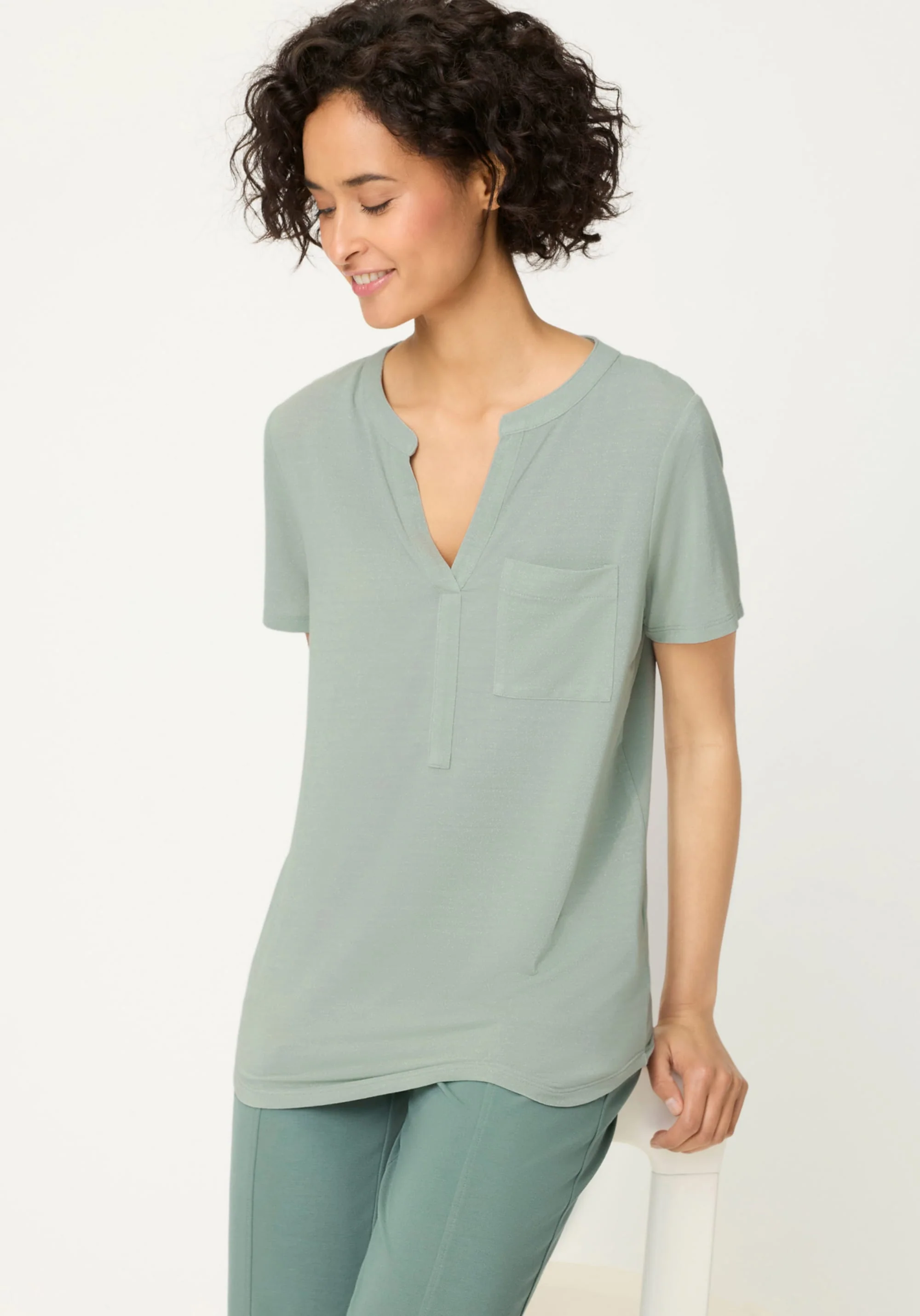 Shimmer Split Neck T-Shirt - Image 2