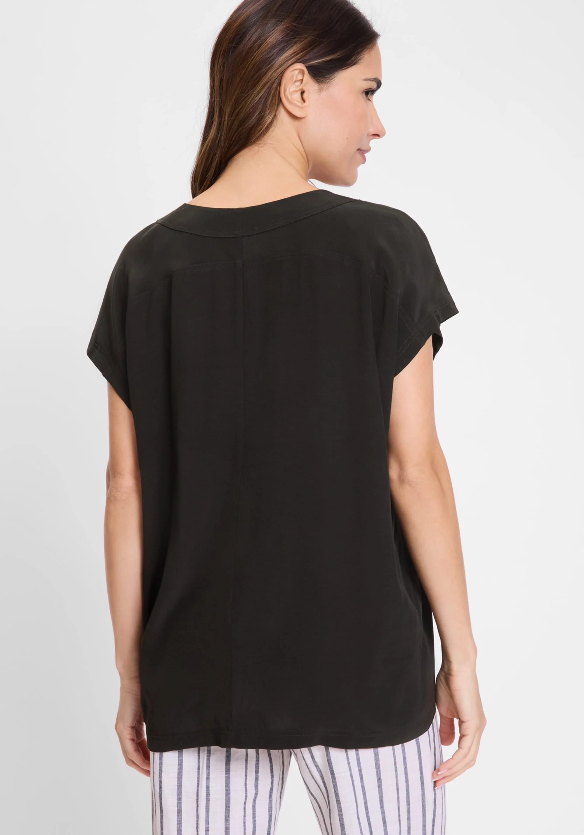 Solid V-Neck Short Sleeve Blouse - Image 2