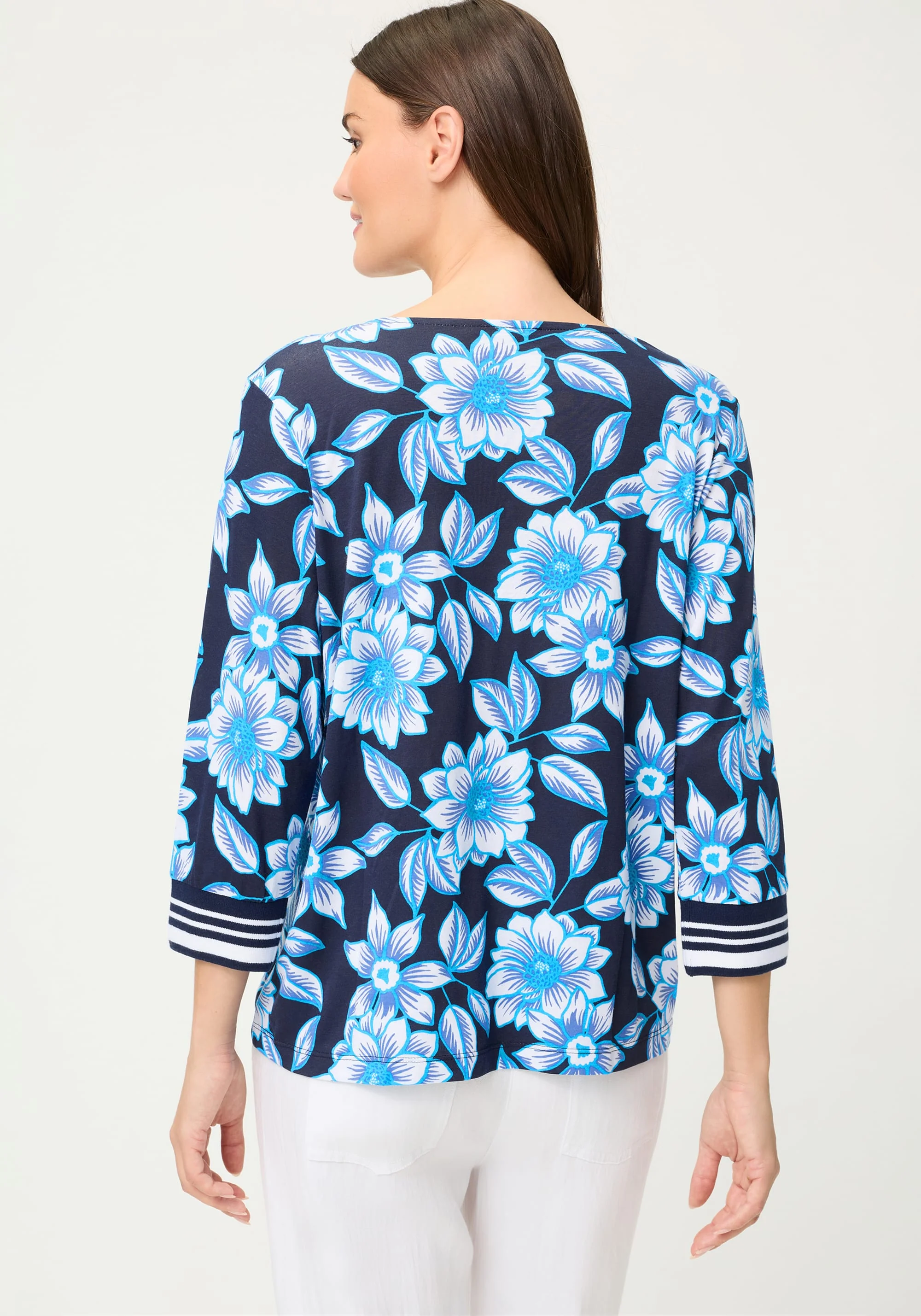 Split Neck Floral T-Shirt - Image 2