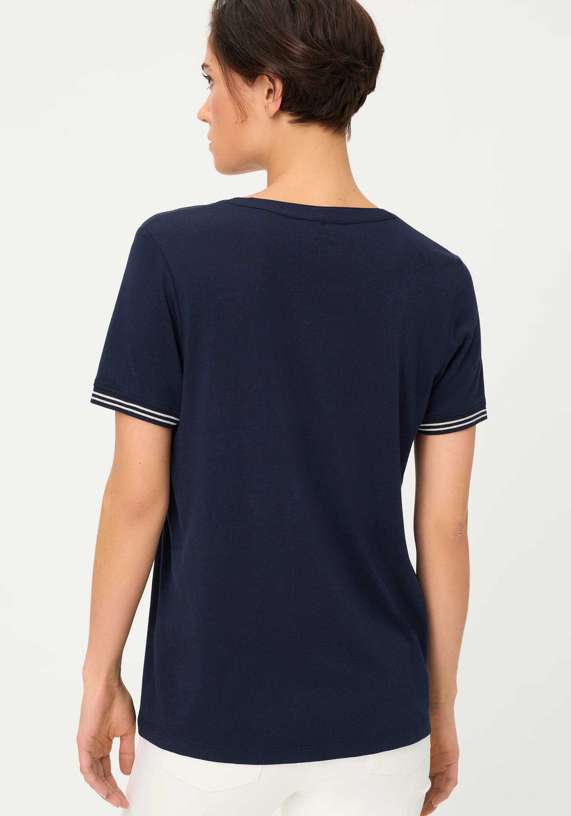 Split Neck T-Shirt with Stripe Trim - Image 2