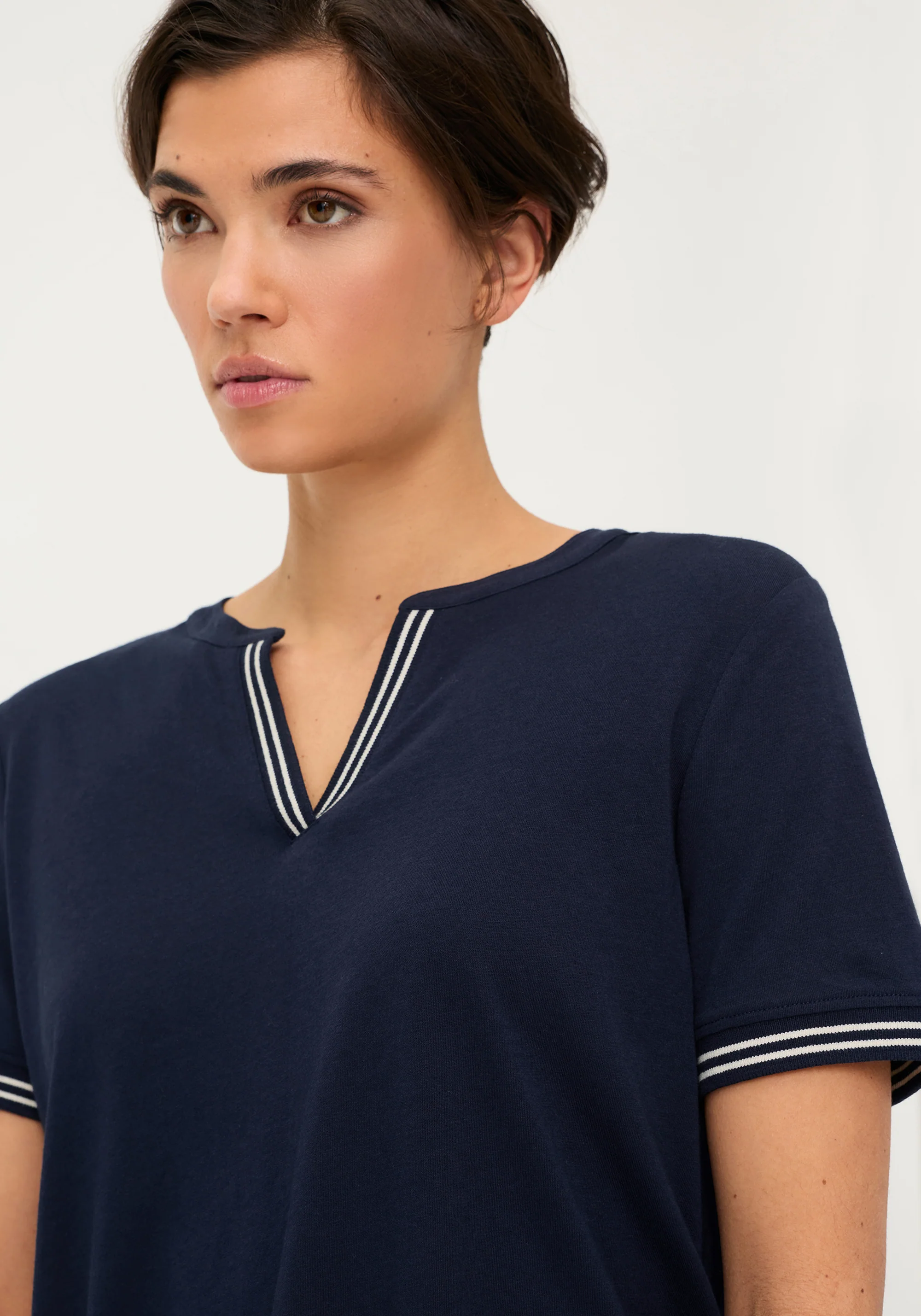 Split Neck T-Shirt with Stripe Trim - Image 3