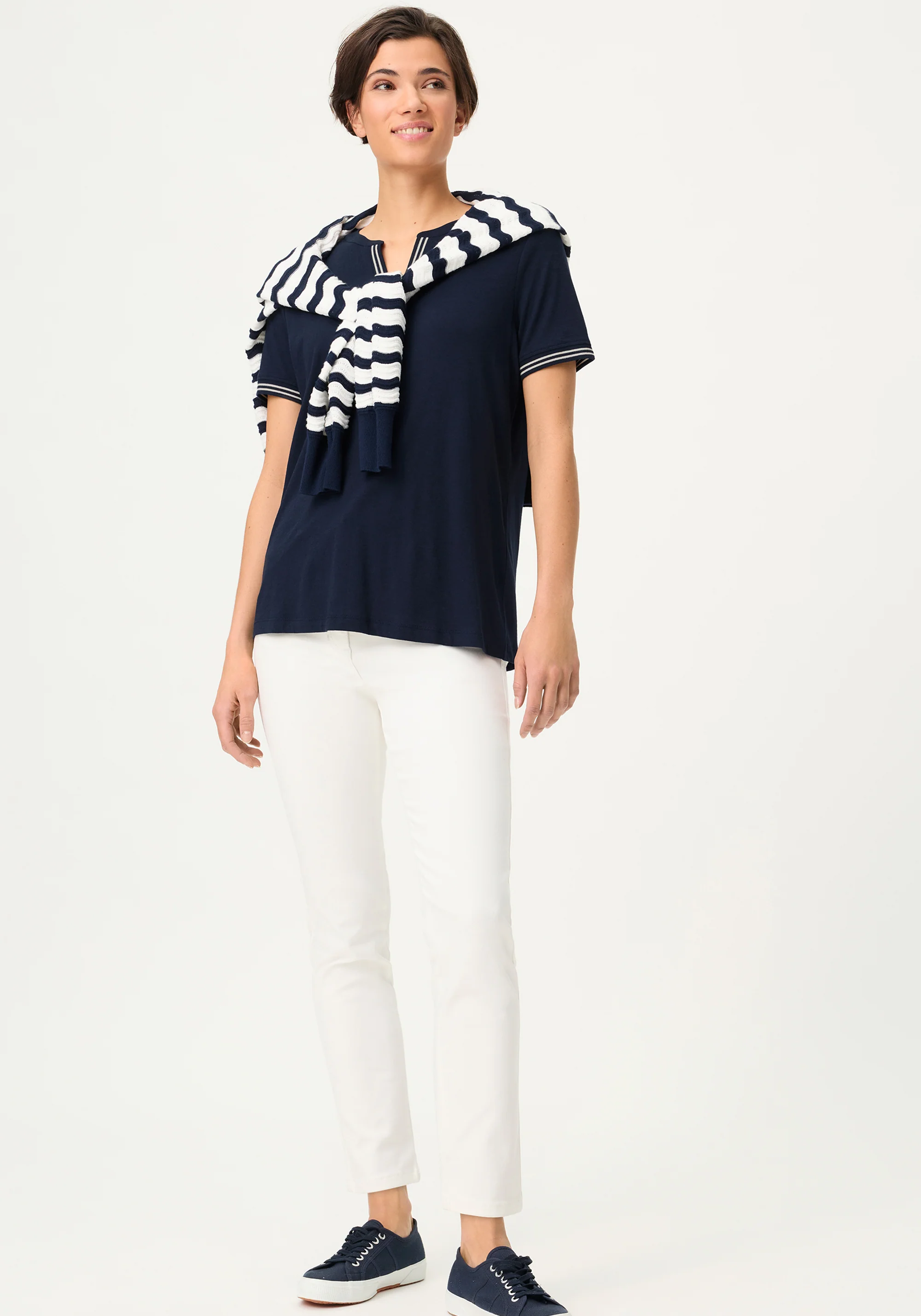 Split Neck T-Shirt with Stripe Trim - Image 4