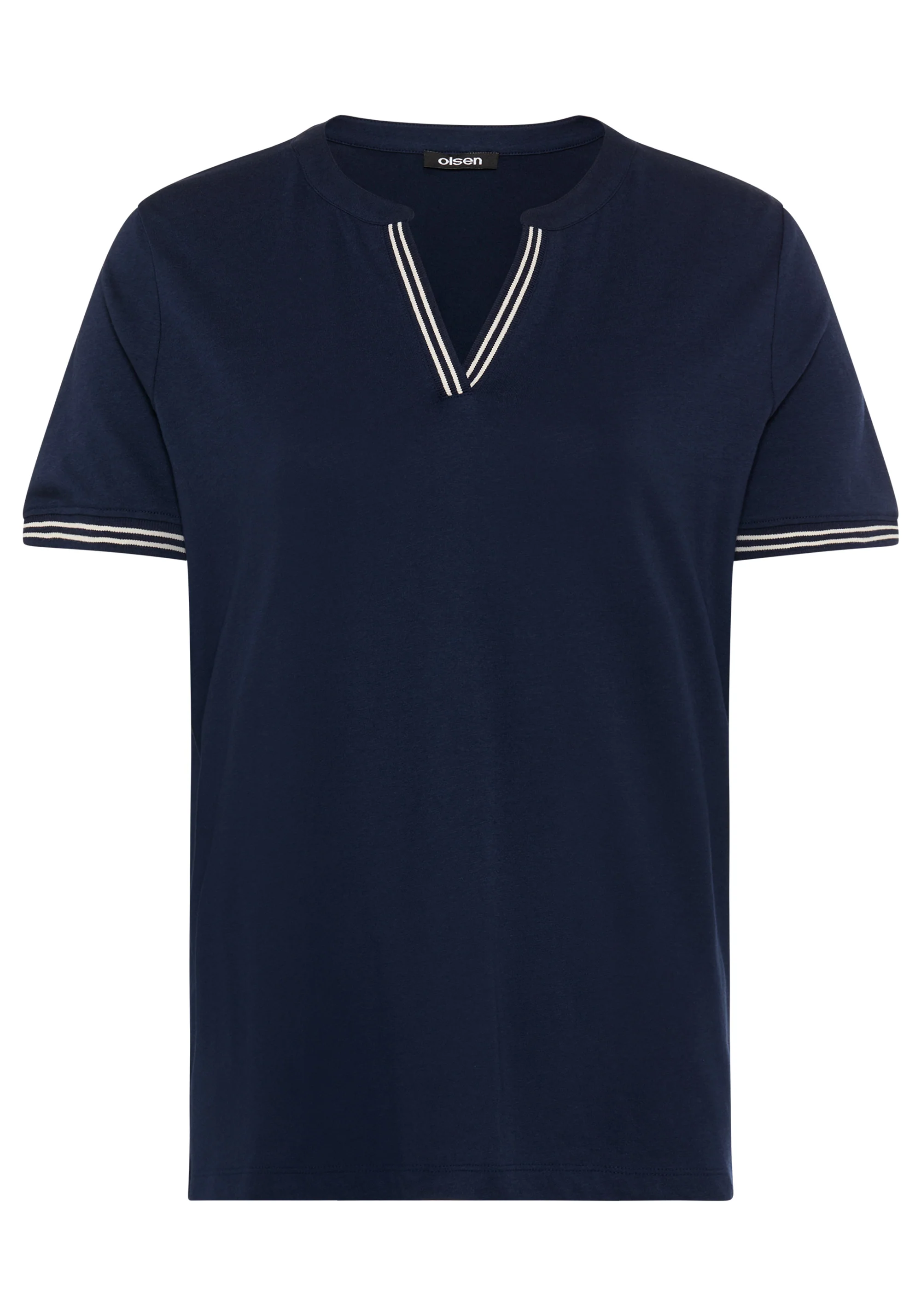 Split Neck T-Shirt with Stripe Trim - Image 5