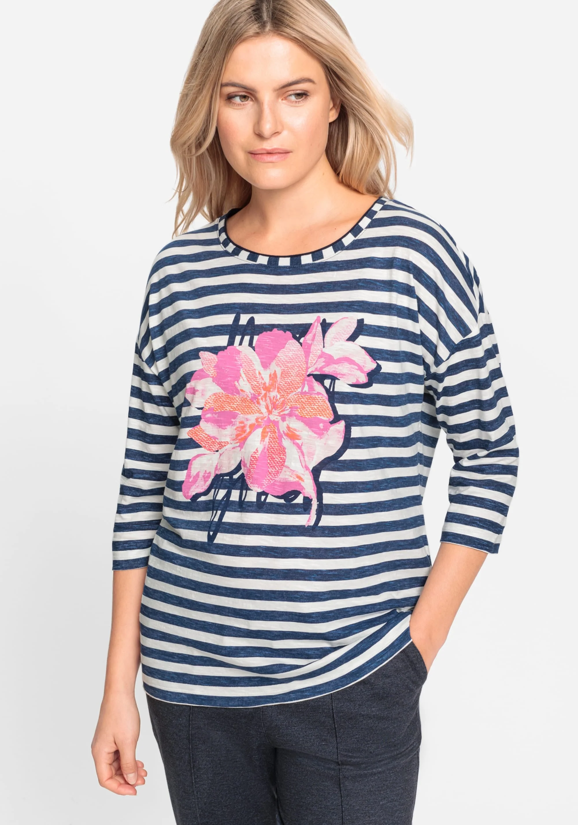 Stripe and Placement Print T-Shirt