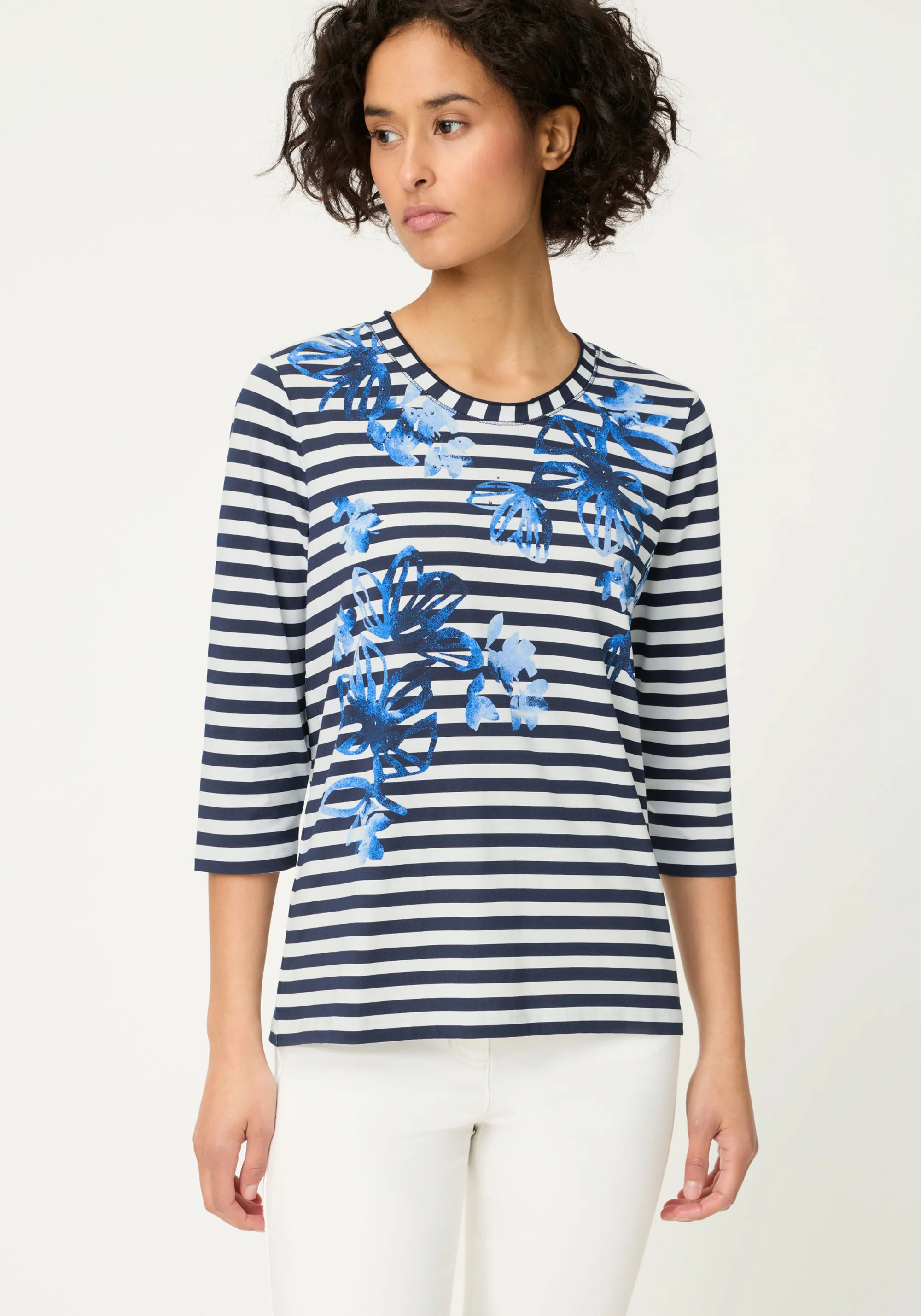Stripe & Floral Print T-Shirt