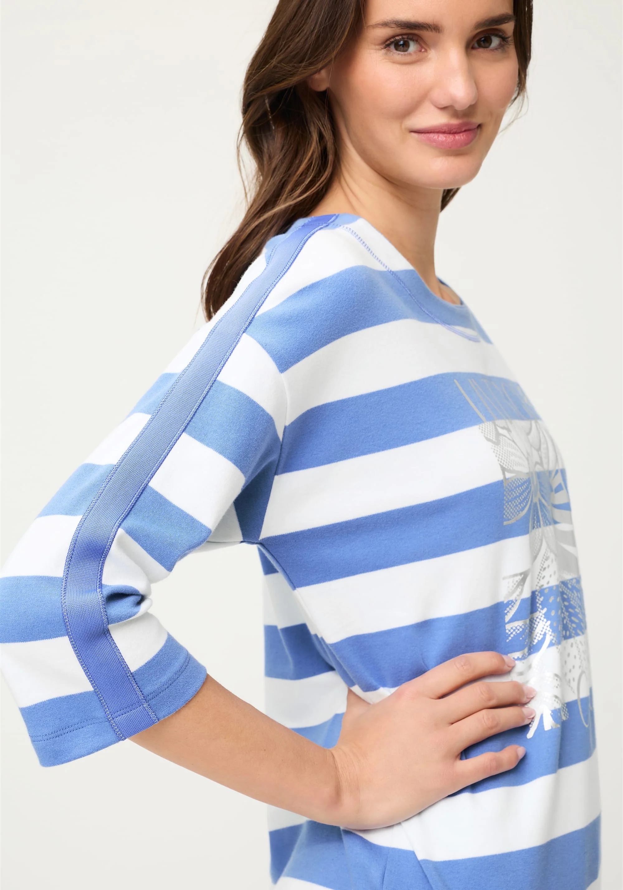 Stripe & Placement Print Jersey Top - Image 2