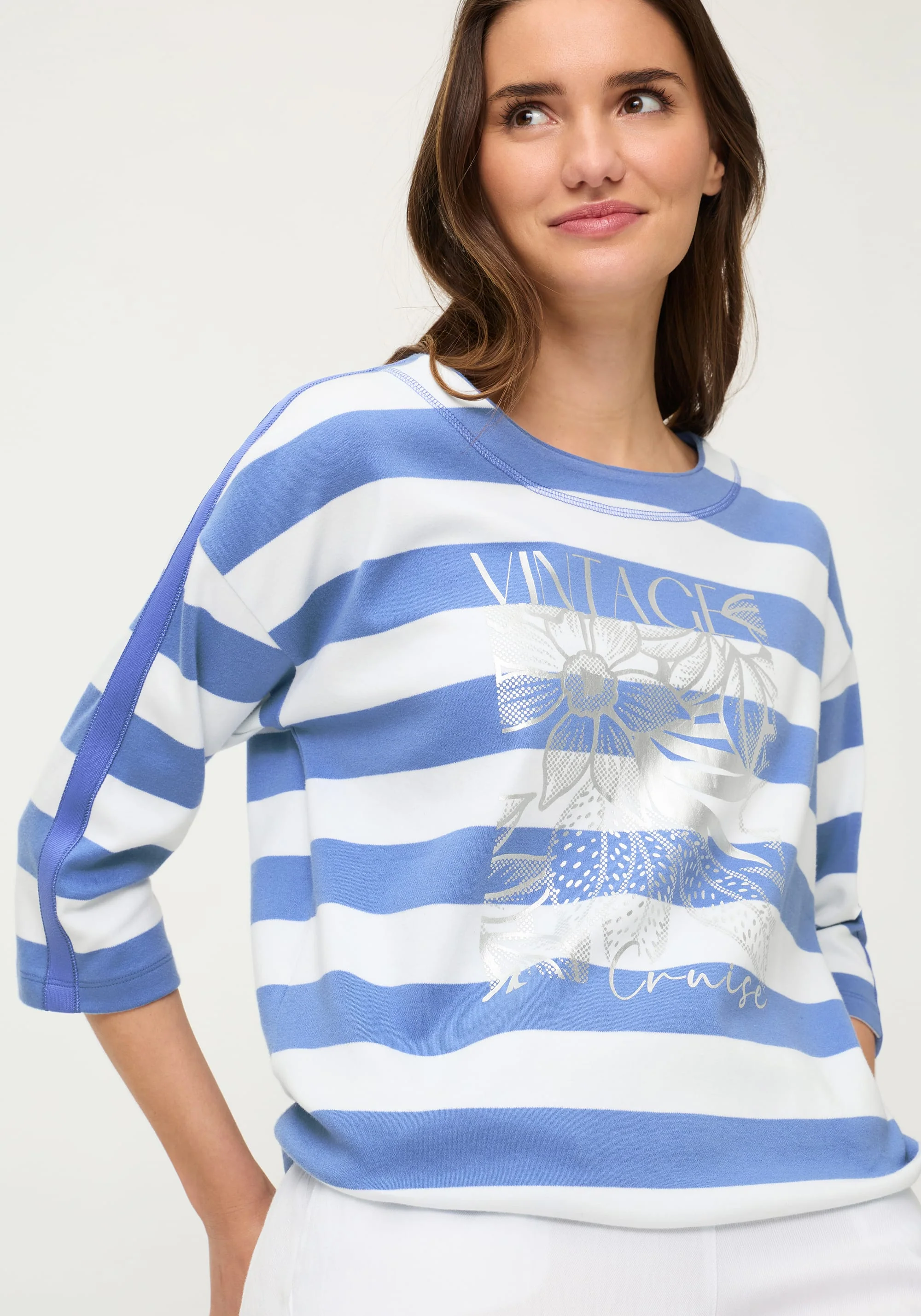 Stripe & Placement Print Jersey Top - Image 4