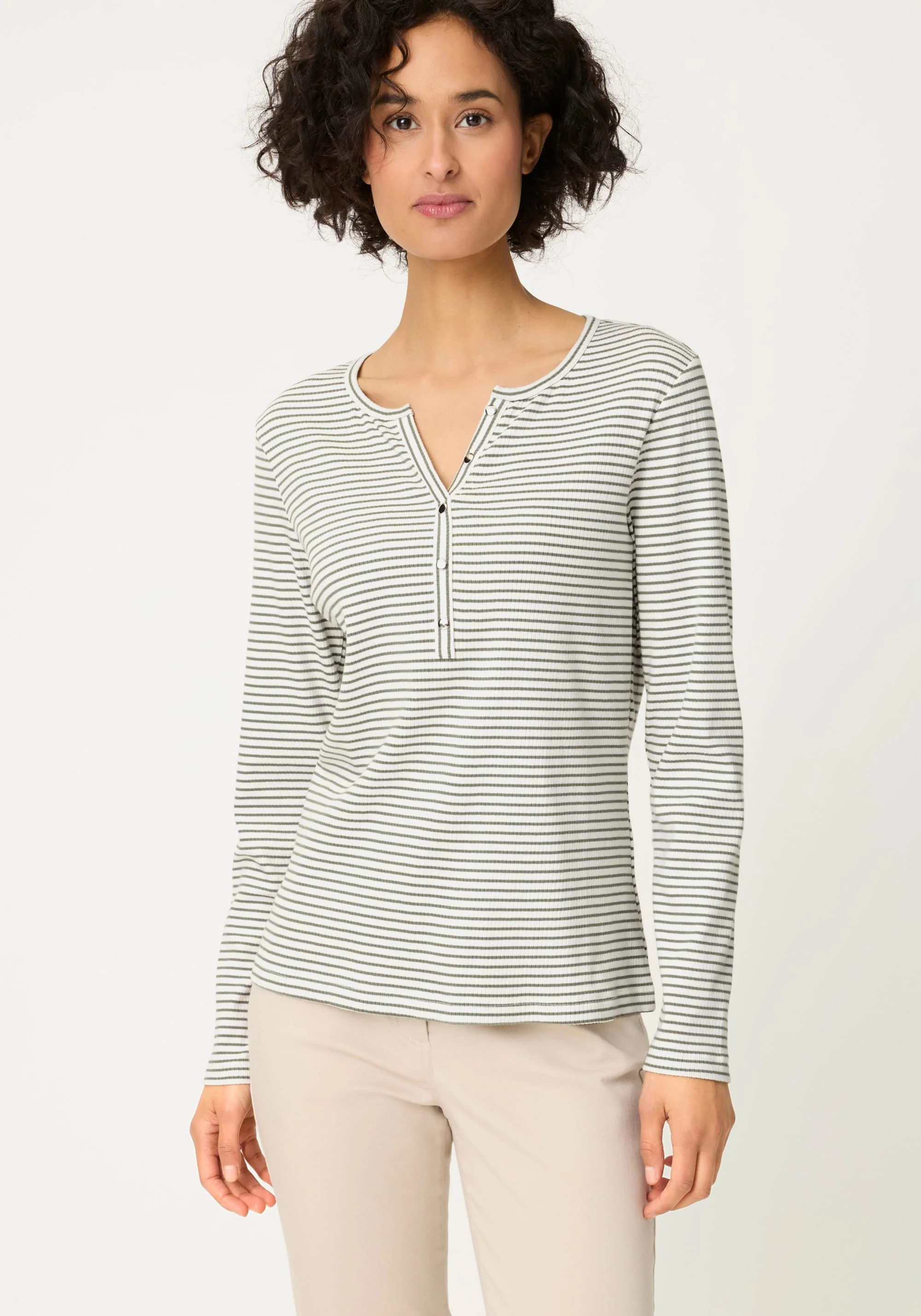 Stripe Rib Knit Henley T-Shirt - Image 2