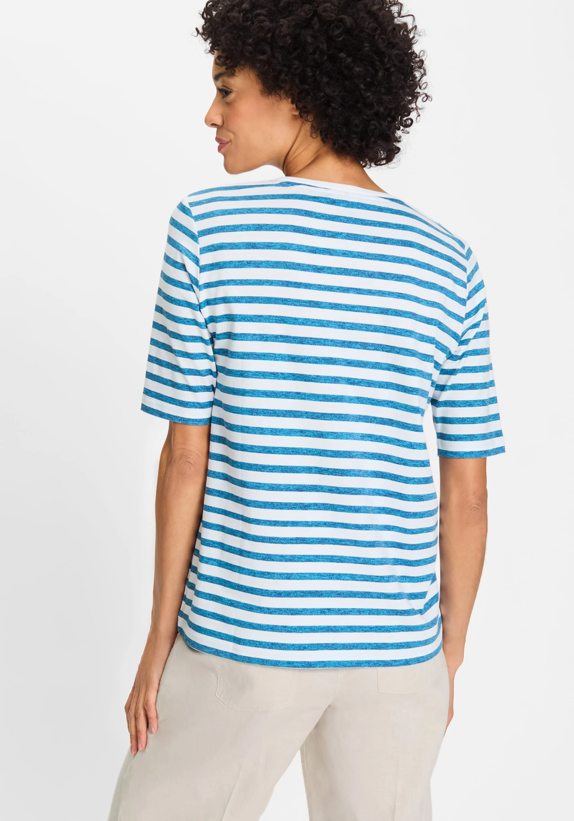 Striped and Foliage Print T-Shirt - Image 2