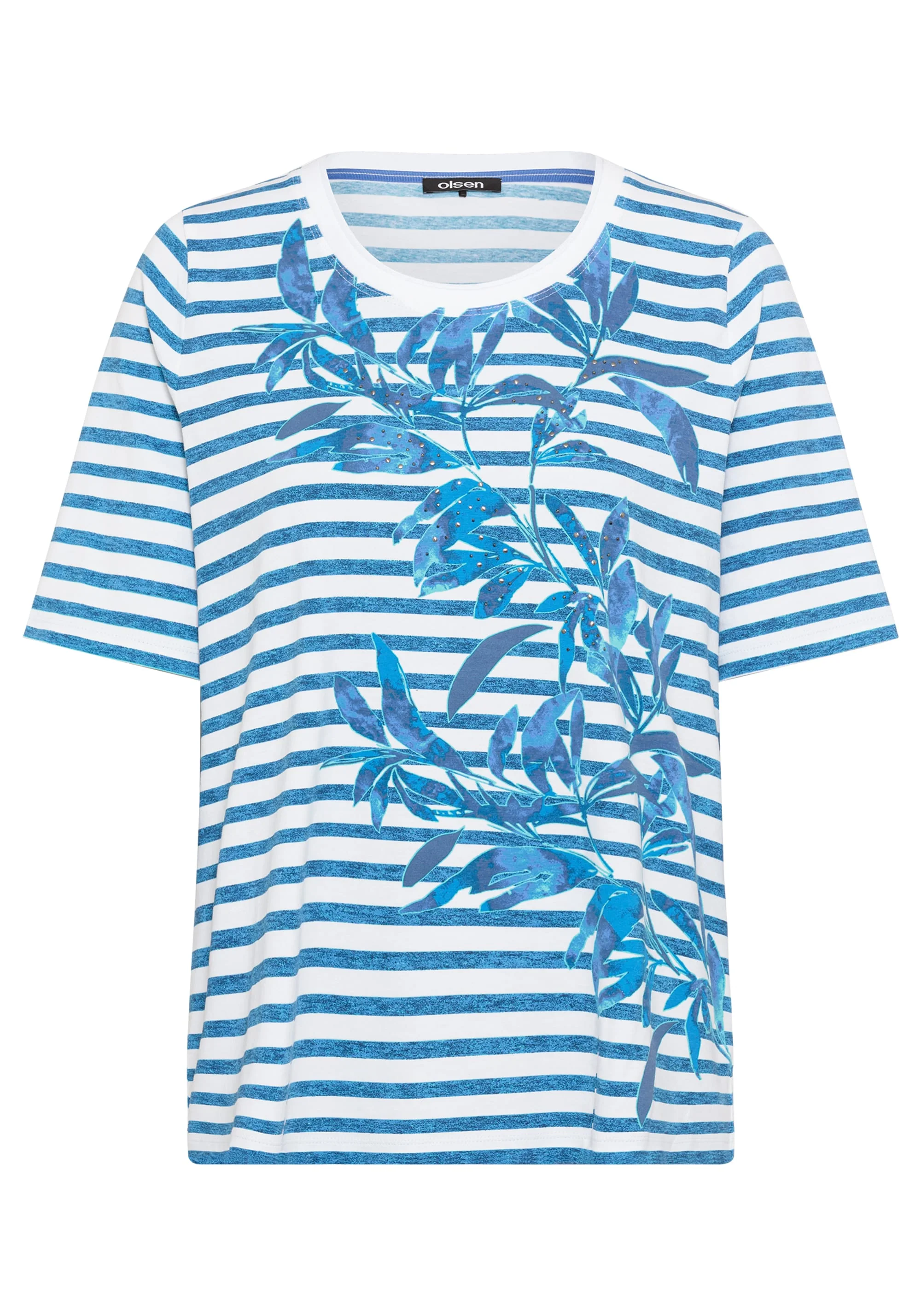 Striped and Foliage Print T-Shirt - Image 3