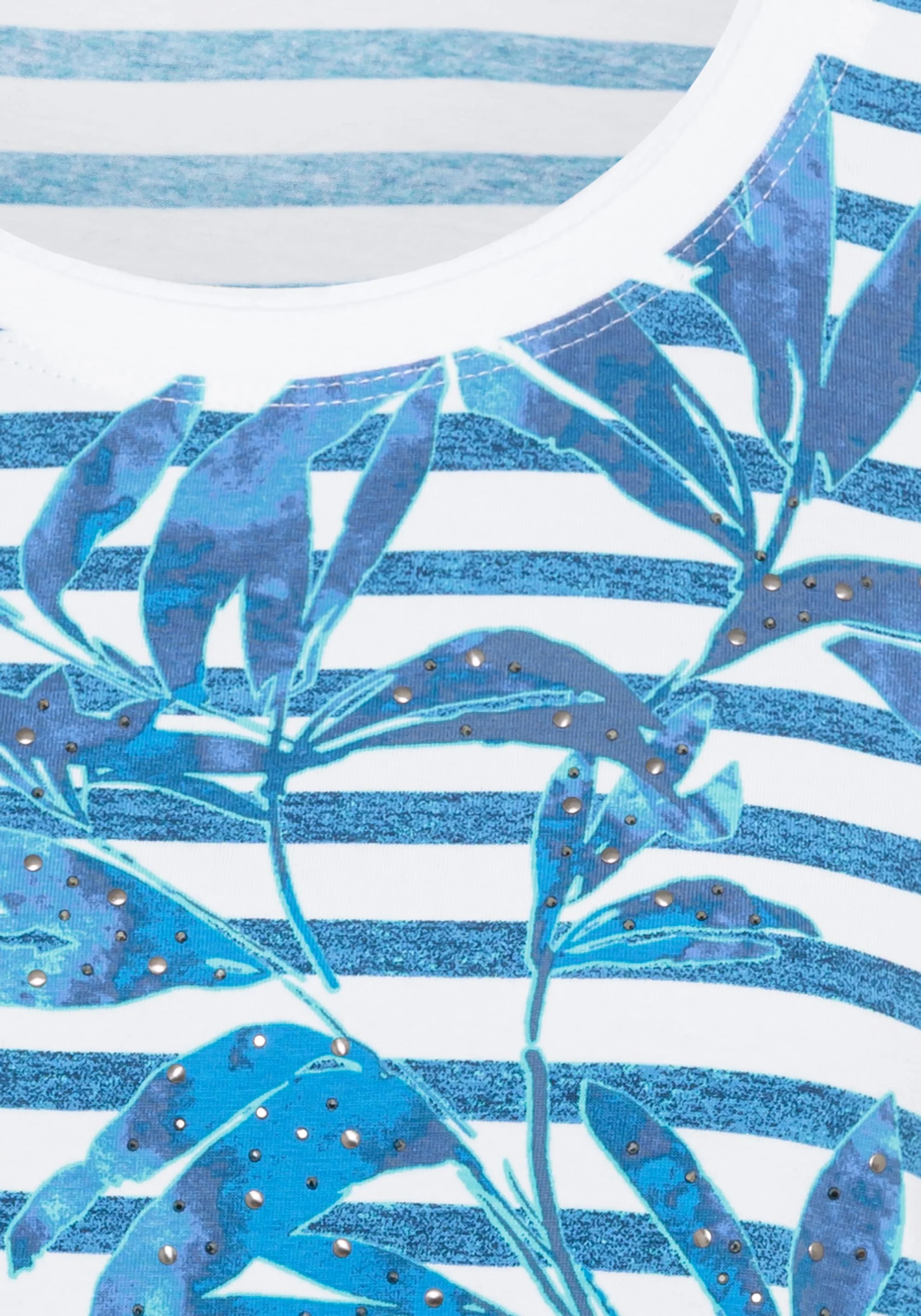 Striped and Foliage Print T-Shirt - Image 5