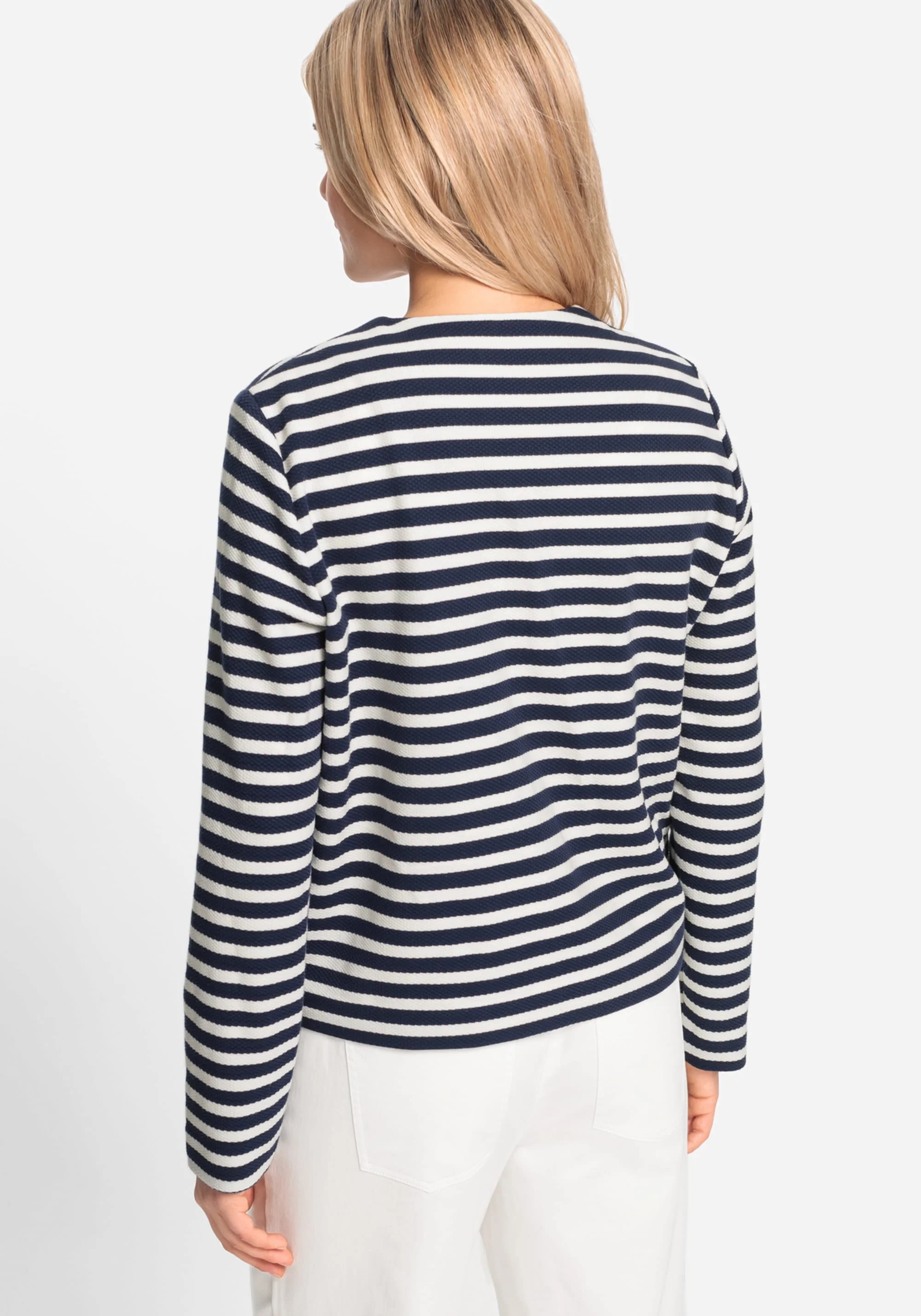 Striped Collarless Zip Front Jacket - Image 3