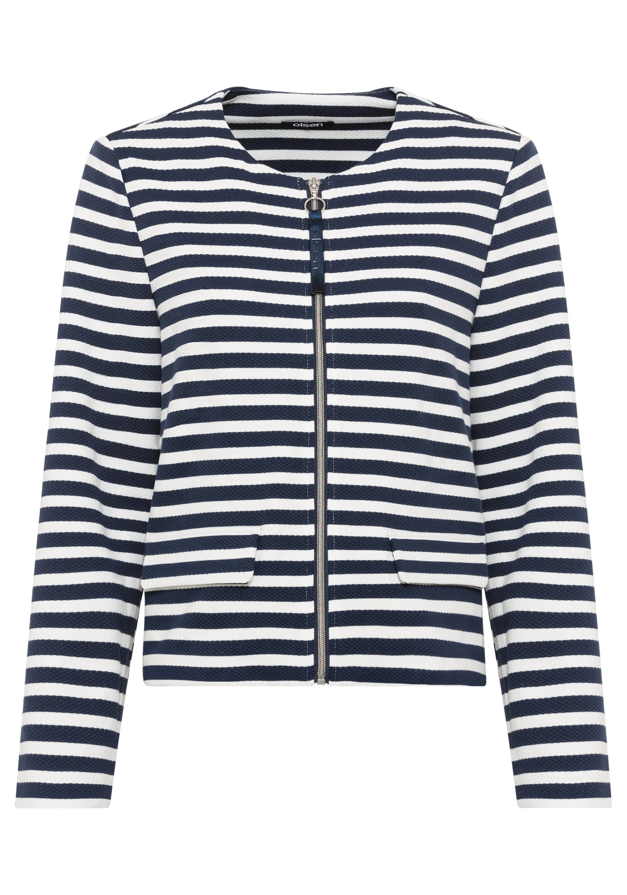 Striped Collarless Zip Front Jacket - Image 4