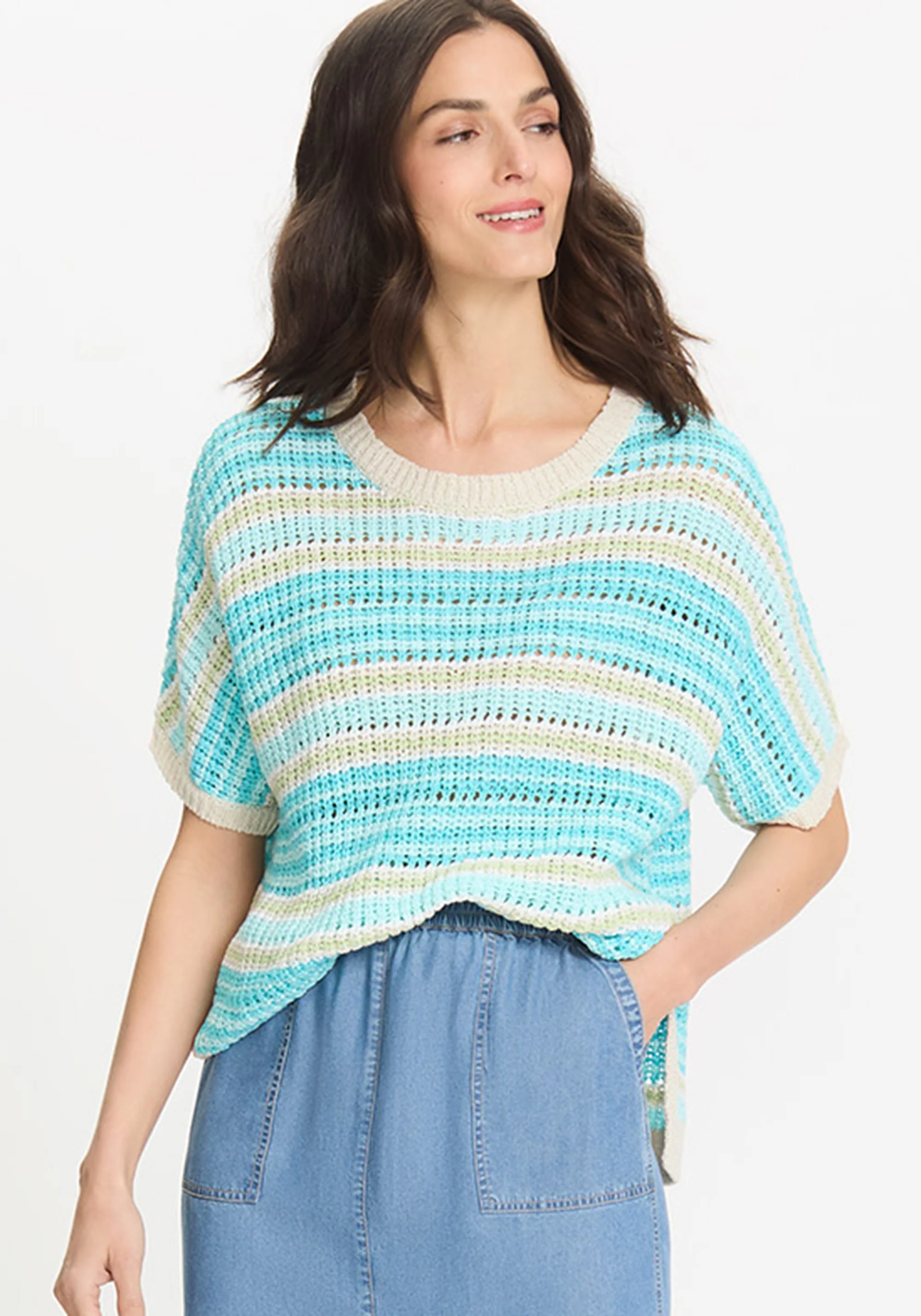 Striped Dolman Tape Yarn Sweater