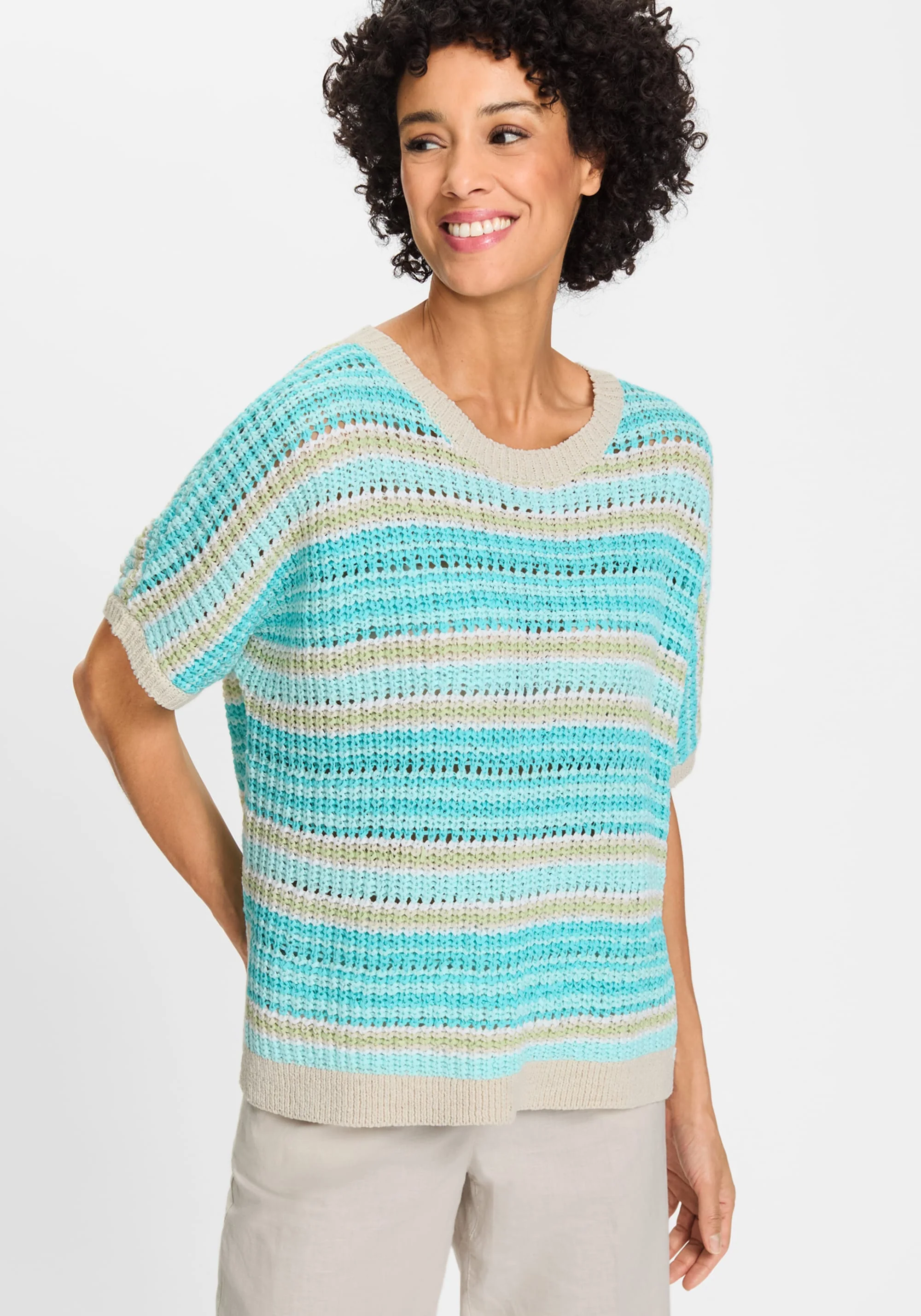 Striped Dolman Tape Yarn Sweater - Image 2