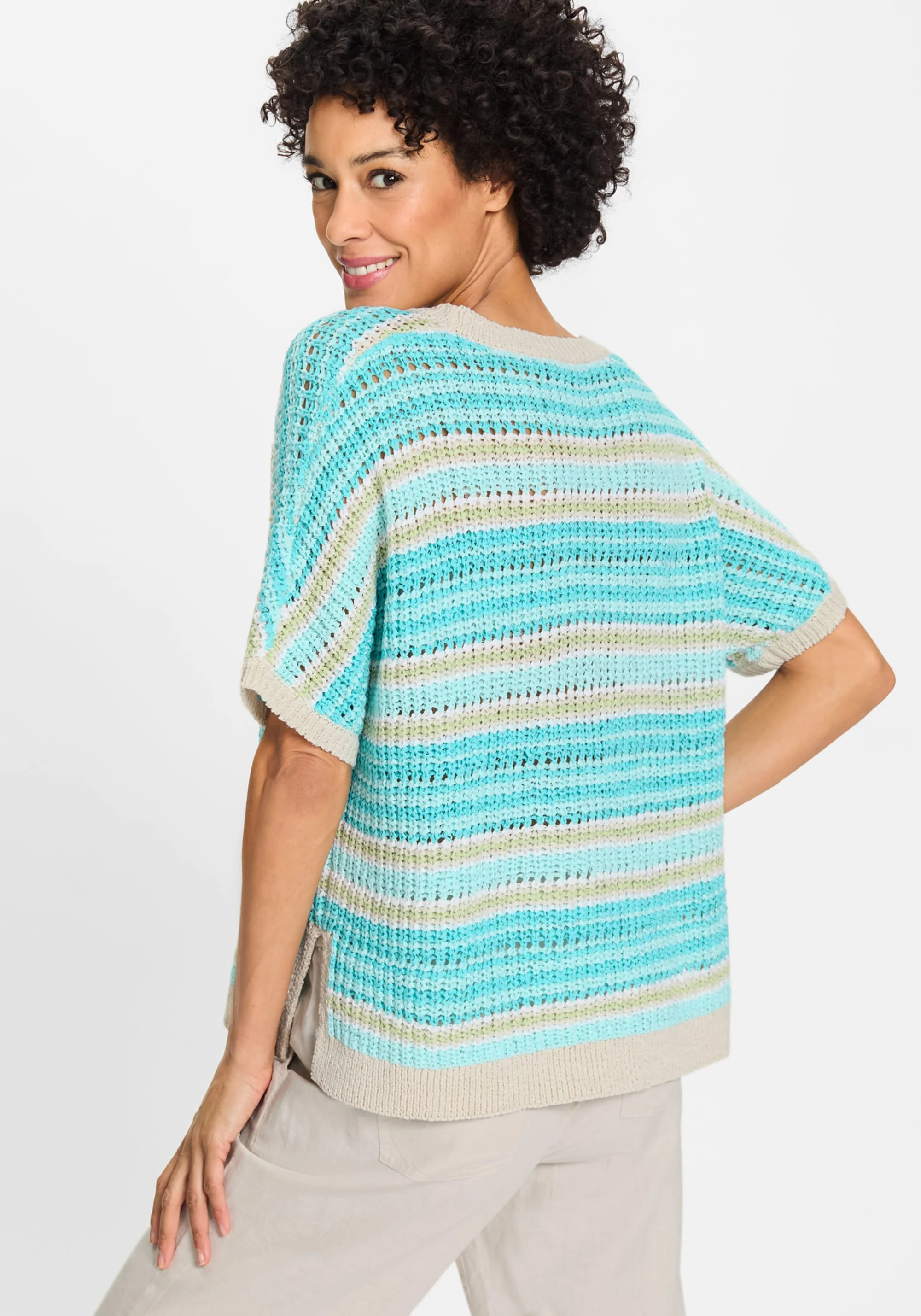 Striped Dolman Tape Yarn Sweater - Image 3