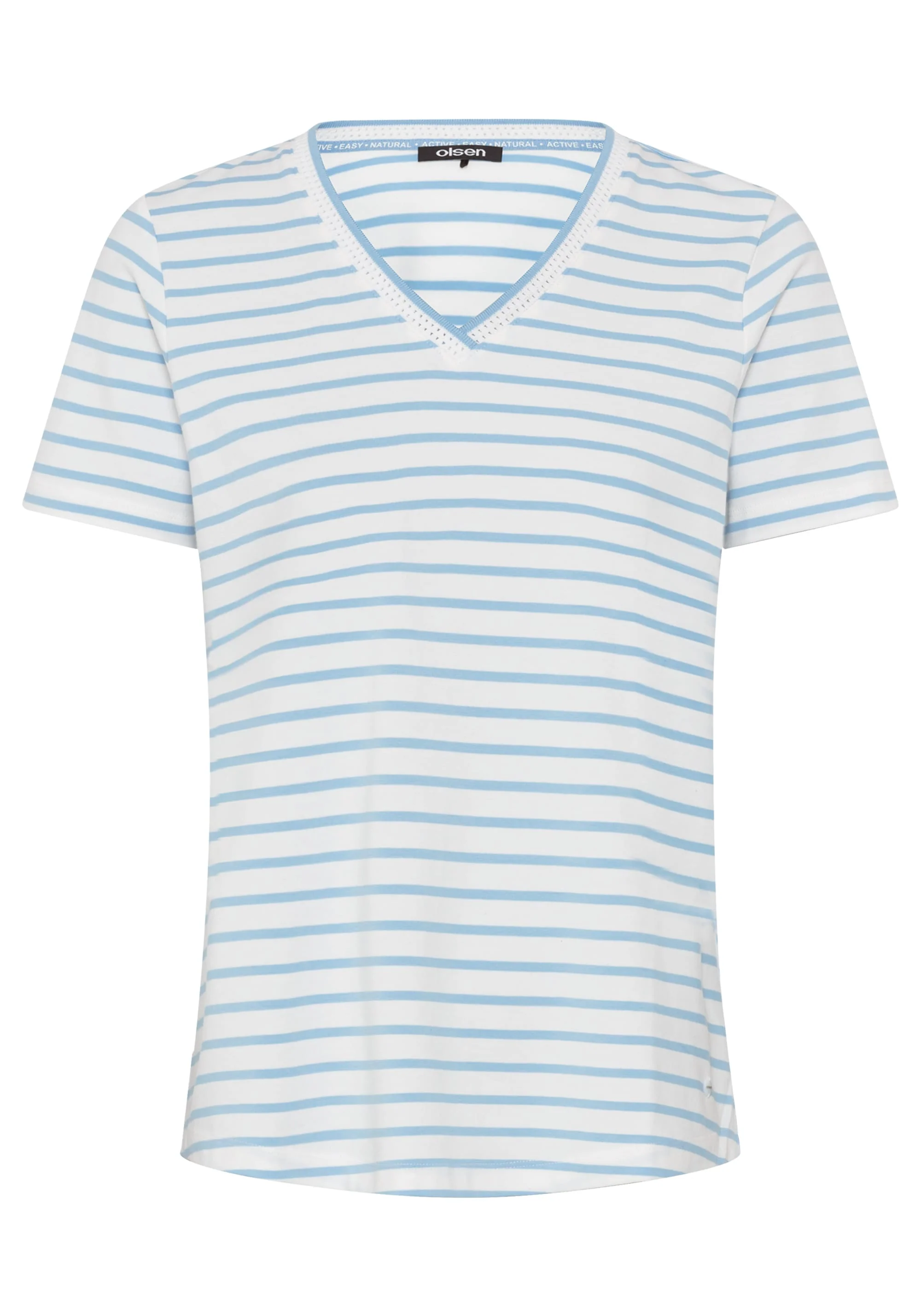 Striped Embroidered Trim V-Neck Tee - Image 3
