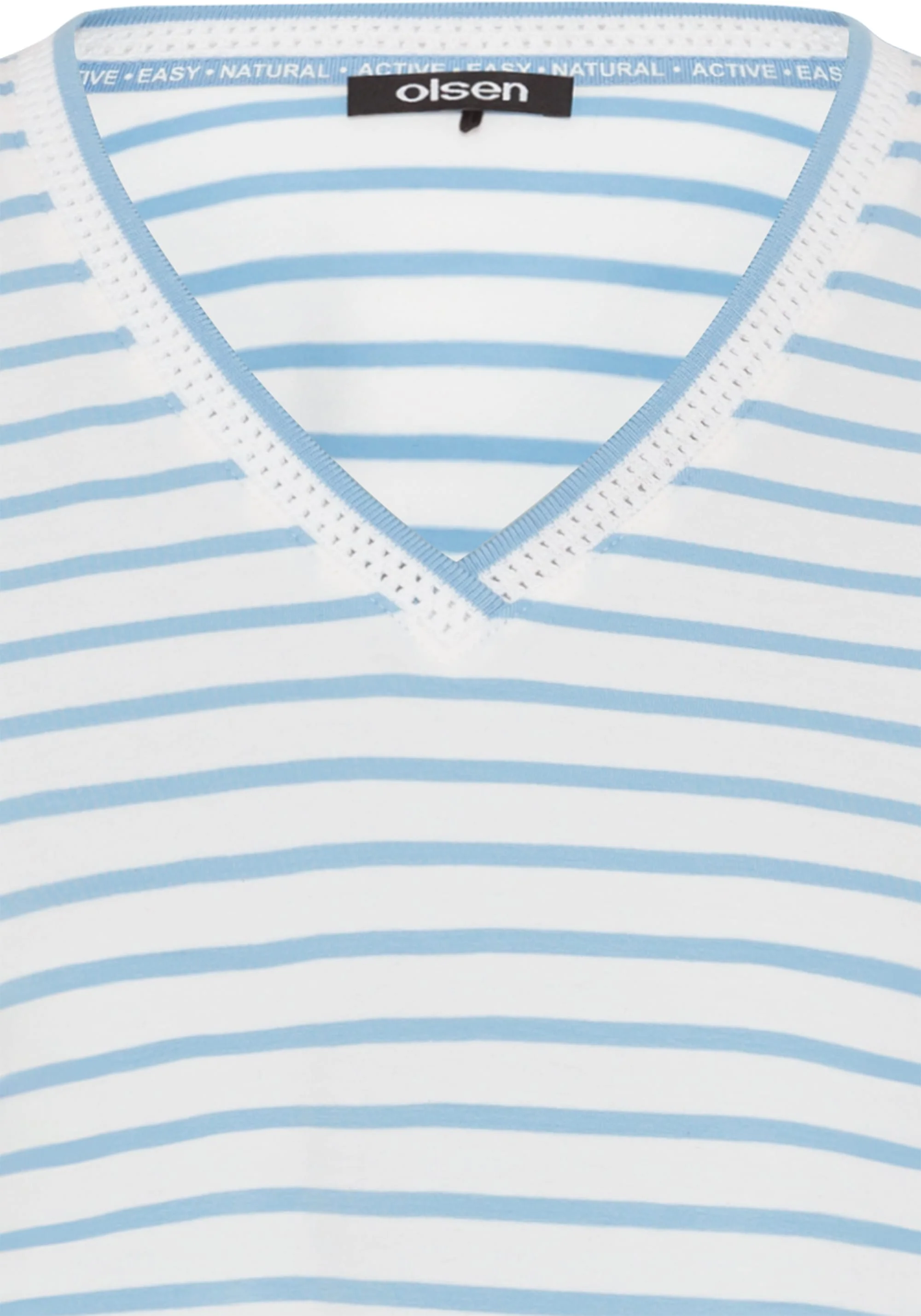 Striped Embroidered Trim V-Neck Tee - Image 5