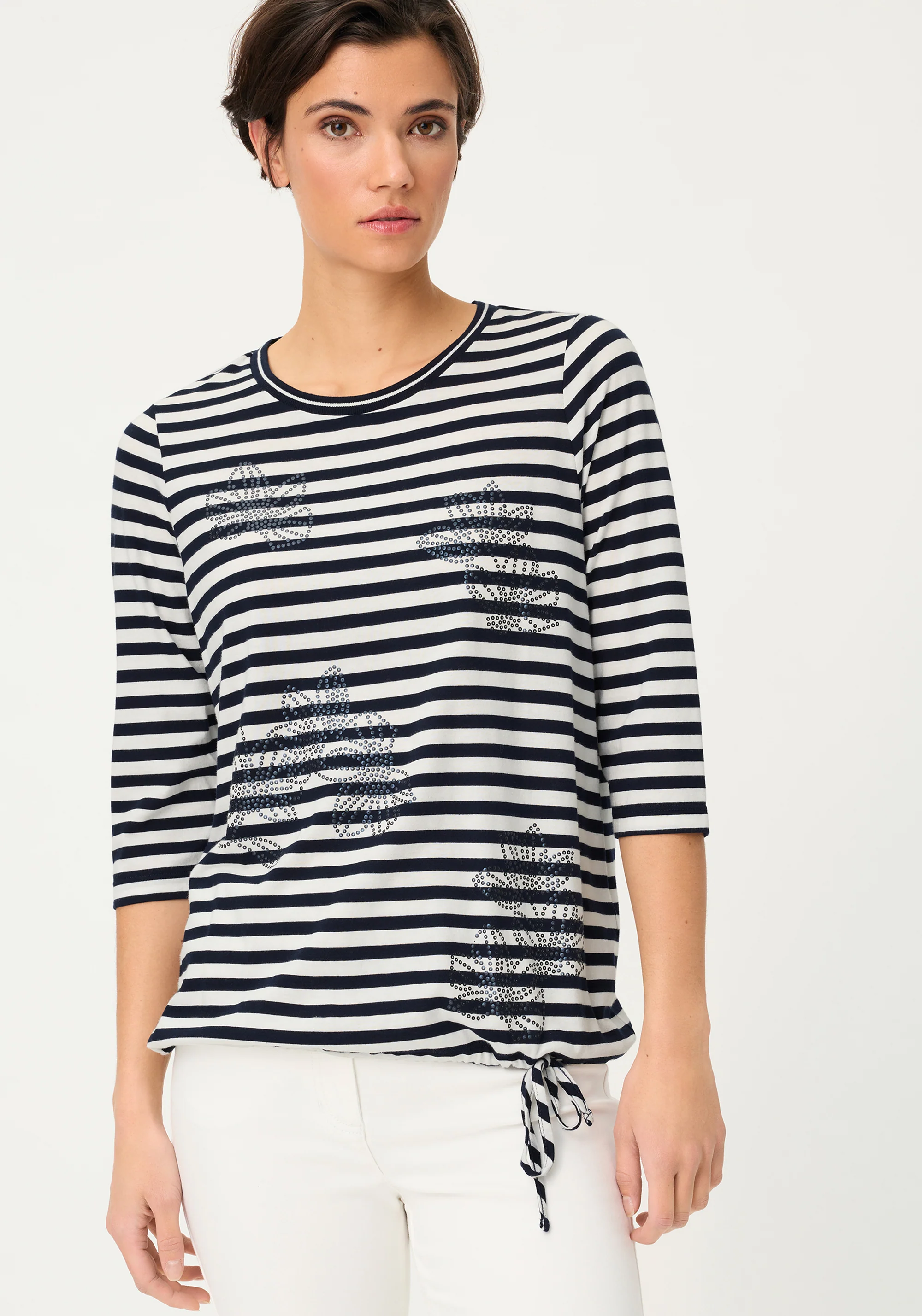 Striped T-Shirt with Sequin Floral Embellishment - Image 2