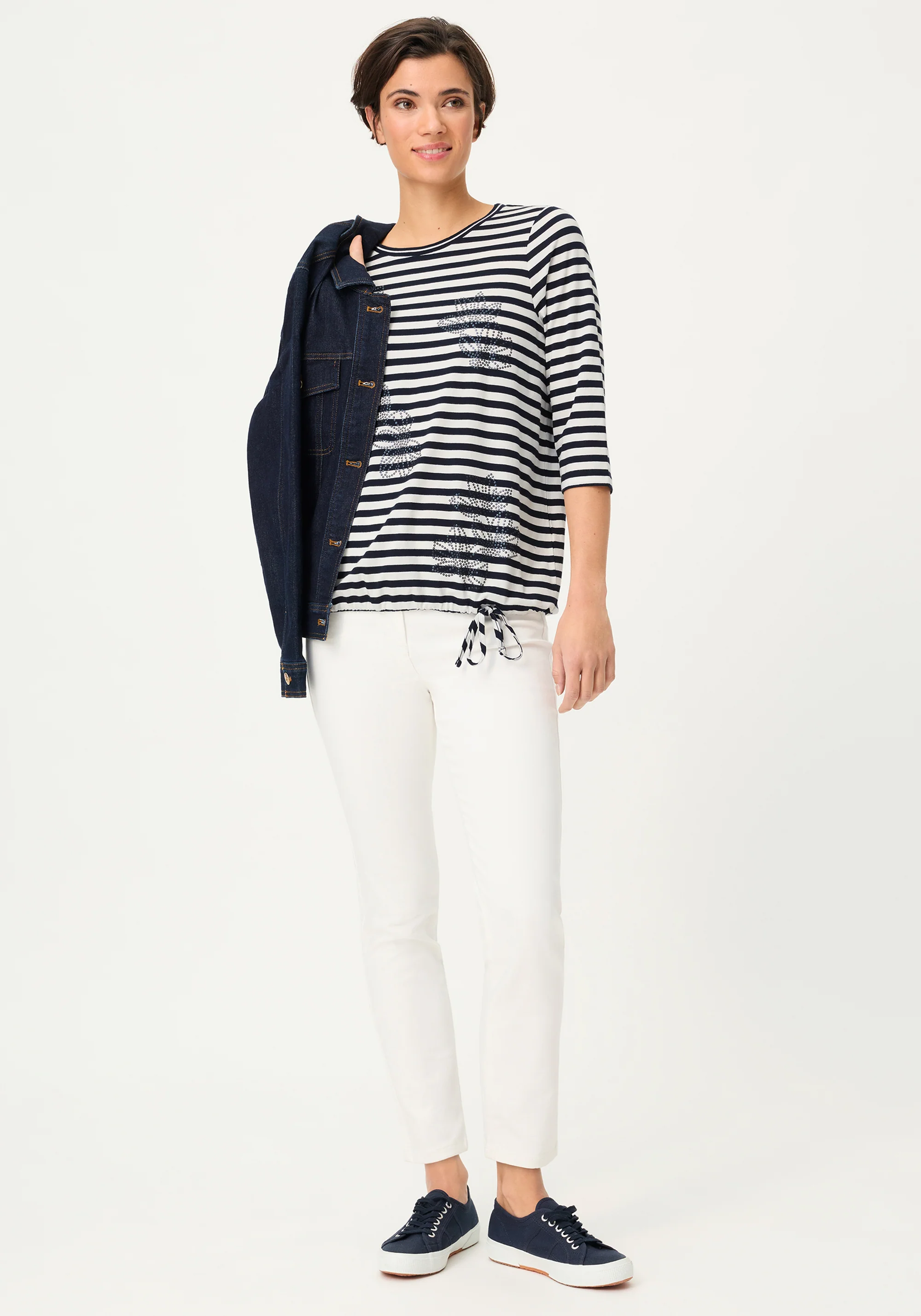 Striped T-Shirt with Sequin Floral Embellishment - Image 4