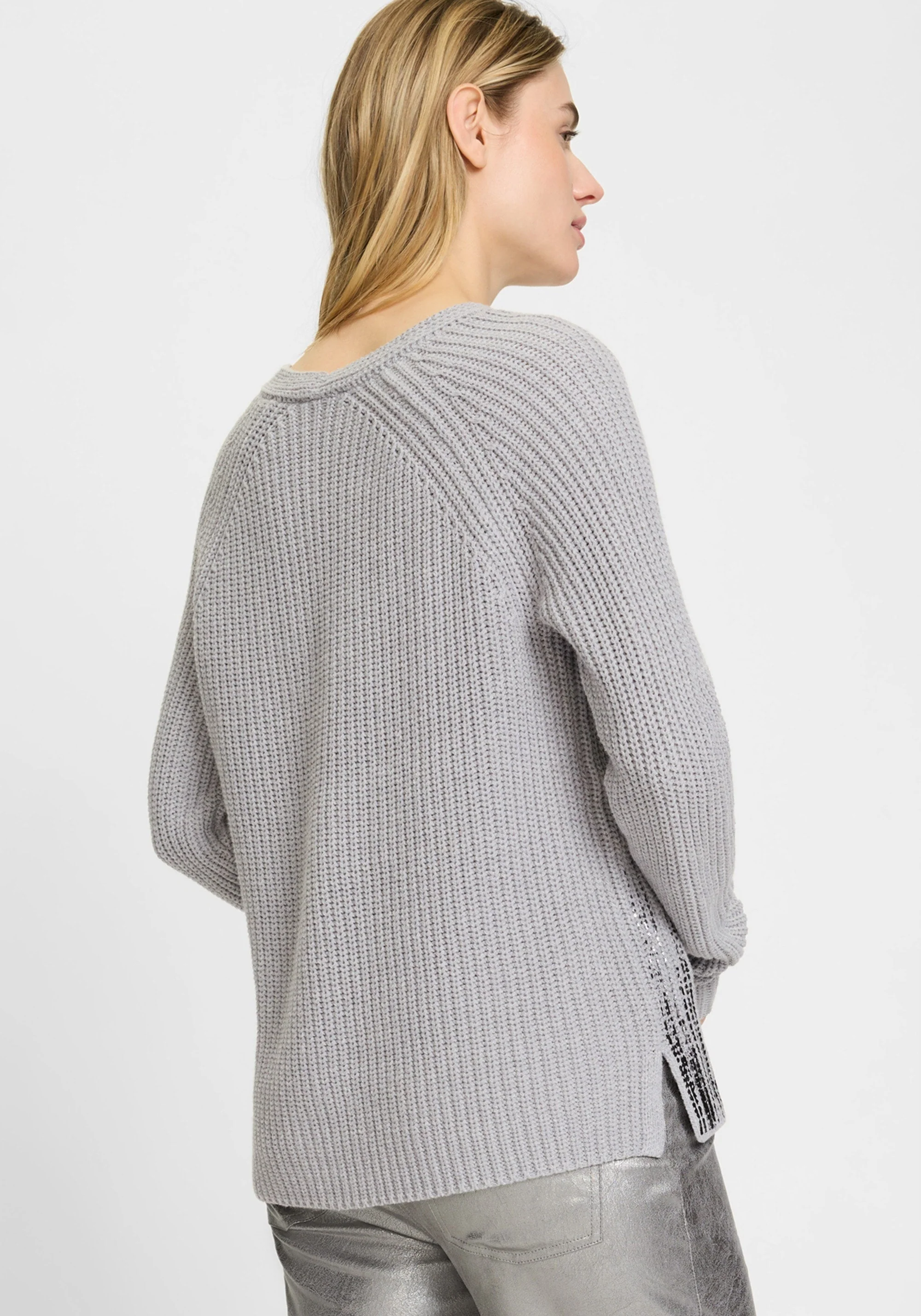 V-Neck Sweater with Silver Foil Embellishment - Image 2