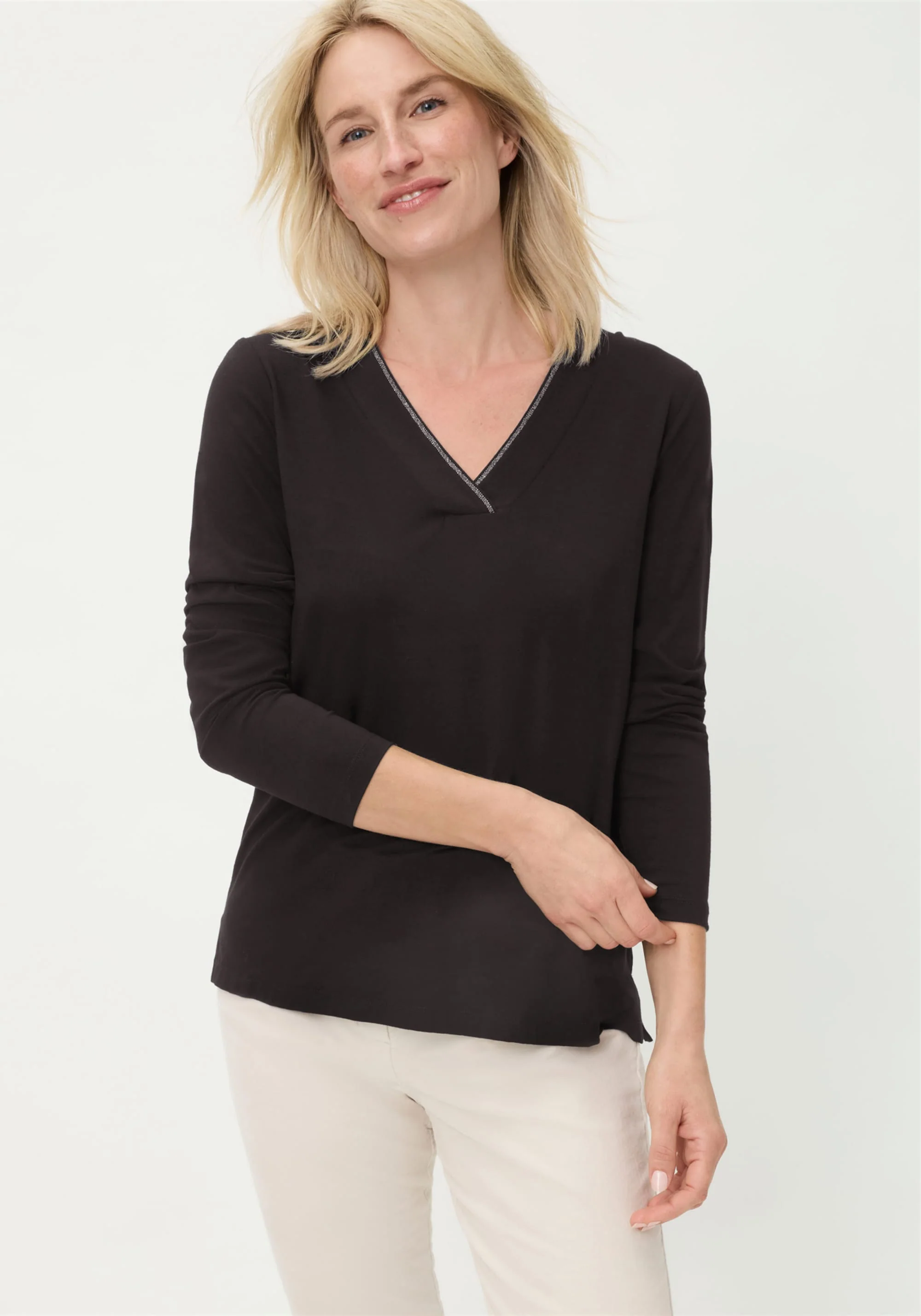 V-Neck T-Shirt with Sparkle Trim